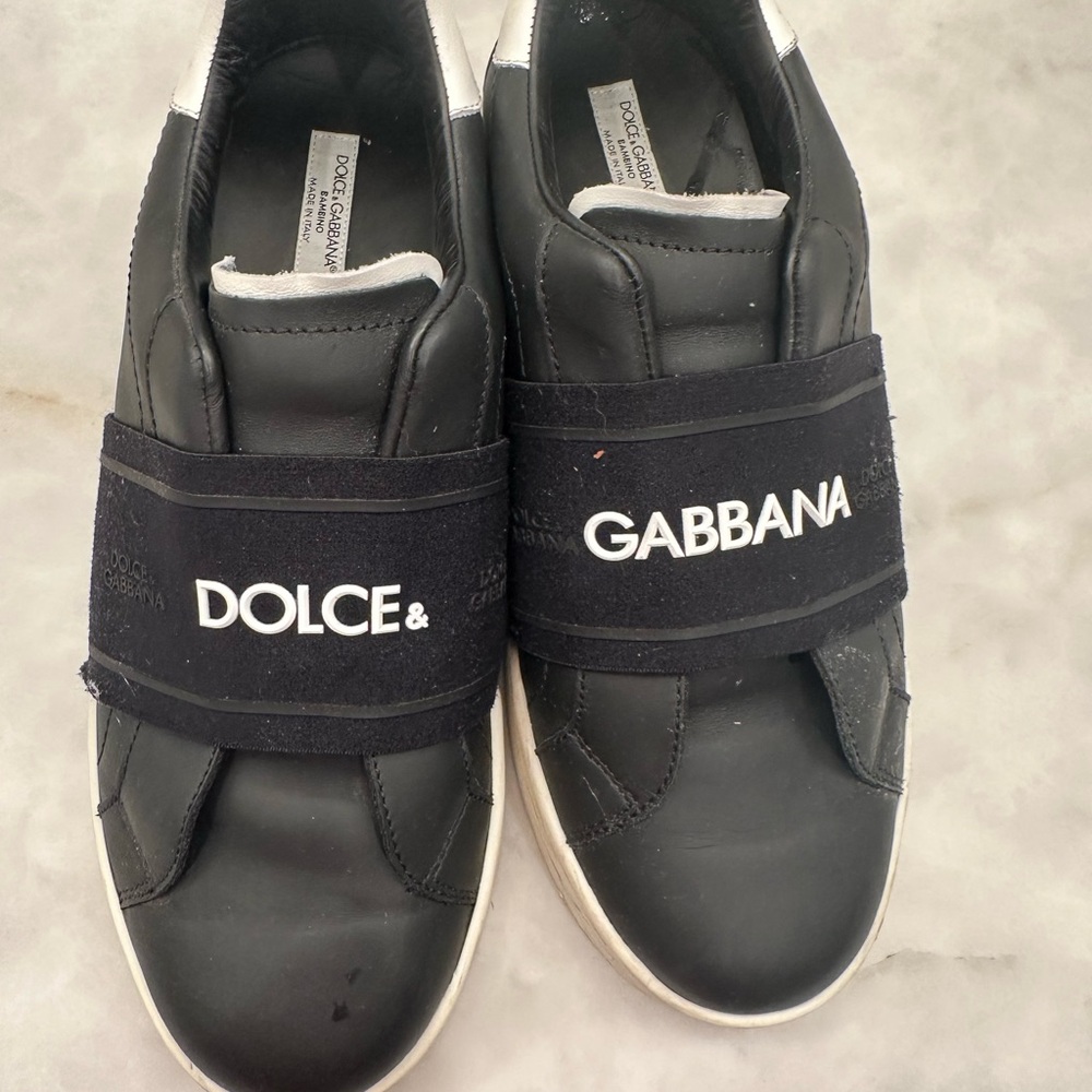 Dolce & Gabbana Black and White Sneakers with Velcro Strap